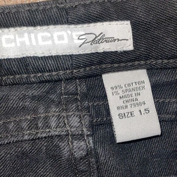 Chico's Women's Platinum Straight Leg Zip Hemline Denim Black Size 1.5 - Picture 6 of 9
